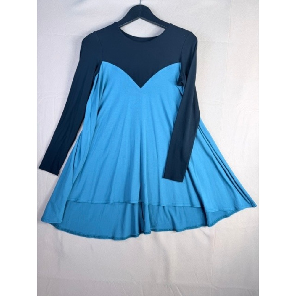 Advika Women's M Blue Black Colorblock Swing Tunic Dress Long Sleeve